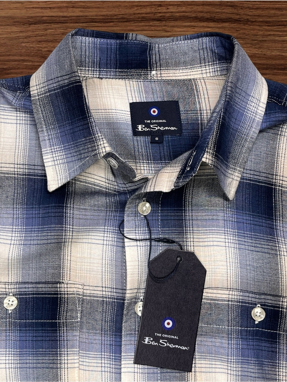 Ben Sherman Wedgewood Blue White Plaid Light Flannel Casual Button Down. Small. - Picture 4 of 10